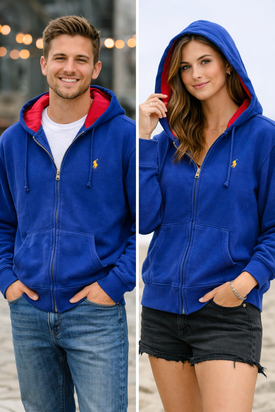 Polo Ralph Lauren Pony Logo Blue Zip Hoodie Sporty Youth XL 18-20 Fits Adult M/L